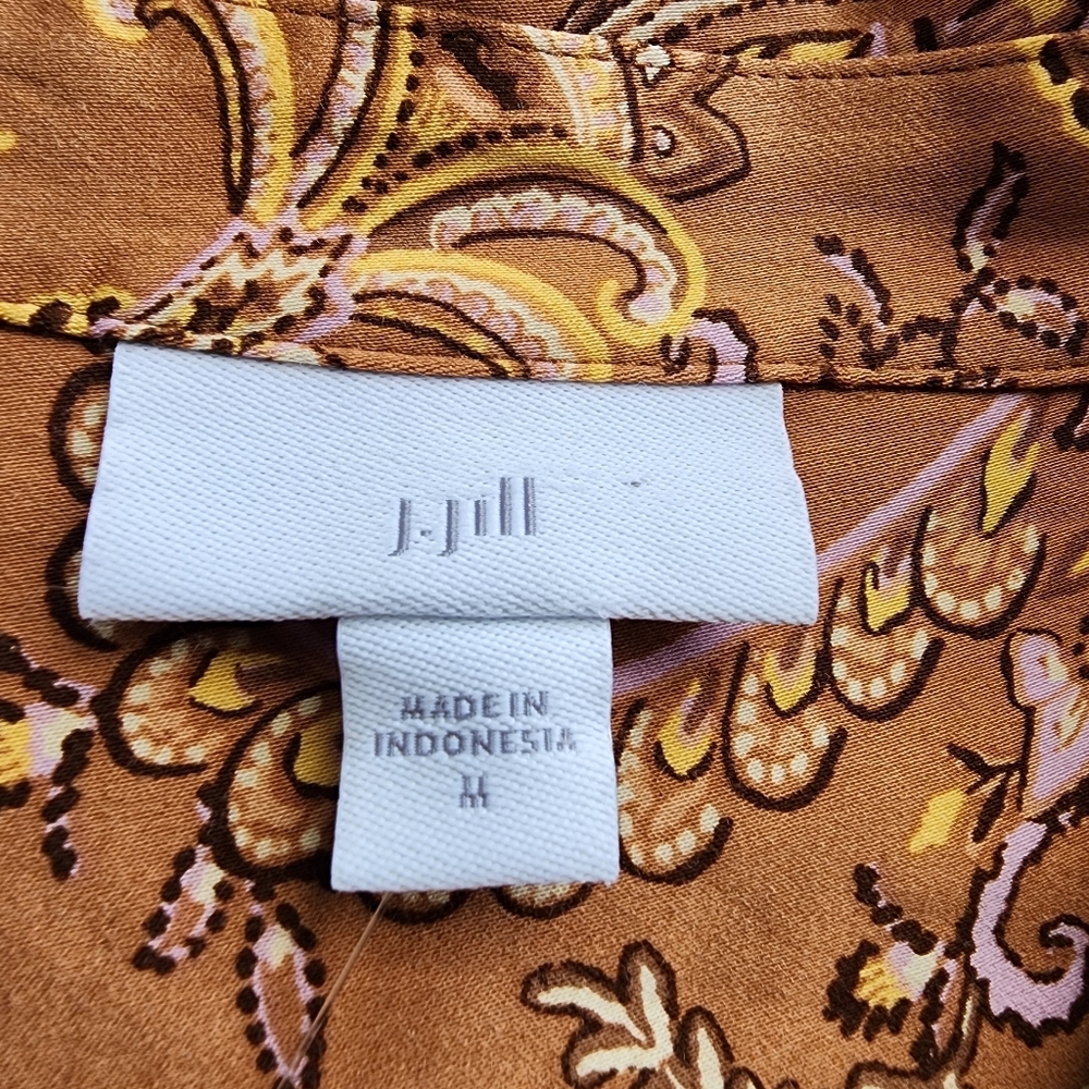 NWT $99 J Jill Paisley Print Blouse V-Neck Long Sleeve Tunic Top Brown Size M - Picture 11 of 14